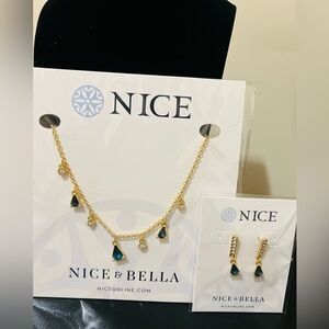 Nice & Bella Gold and Blue Necklace and Earrings bundle Elegant Jewelry.